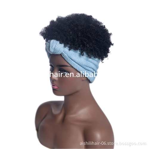 Aishili wholesale synthetic wrap turban hair short kinky afro curly knot scarf headband wig for black women